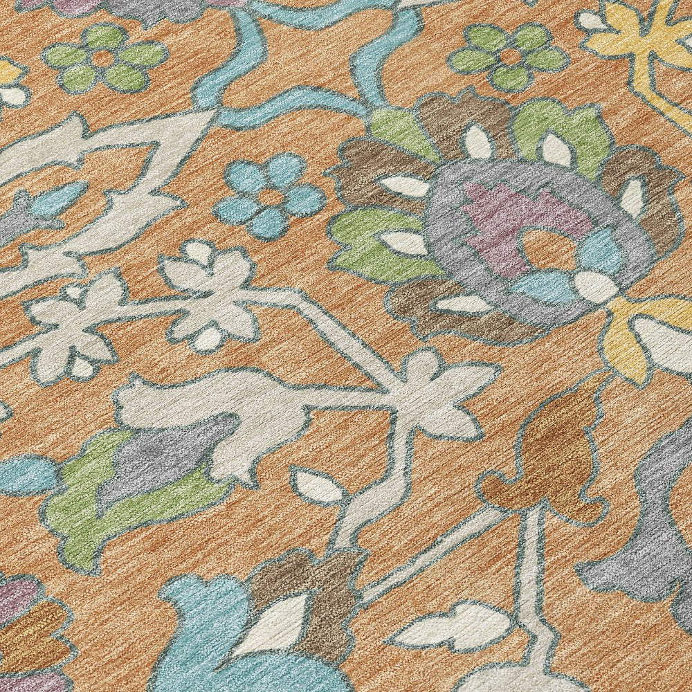 3' X 5' Copper And Blue Floral Washable Indoor Outdoor Area Rug — view 10