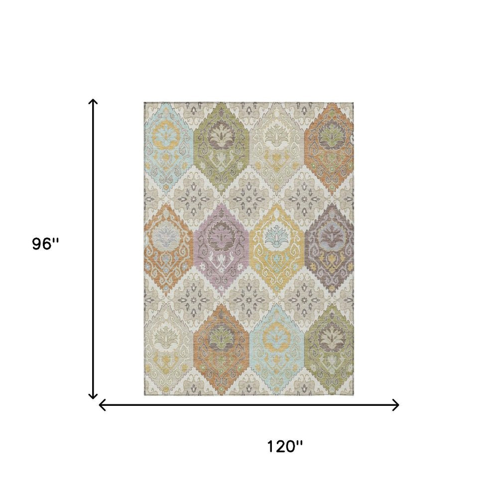 8' X 10' Ivory And Sky Blue Geometric Washable Indoor Outdoor Area Rug — view 11