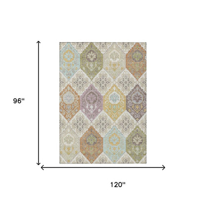 8' X 10' Ivory And Sky Blue Geometric Washable Indoor Outdoor Area Rug HomeRoots
