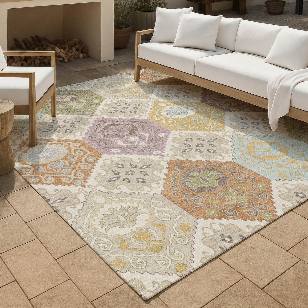 8' X 10' Ivory And Sky Blue Geometric Washable Indoor Outdoor Area Rug HomeRoots