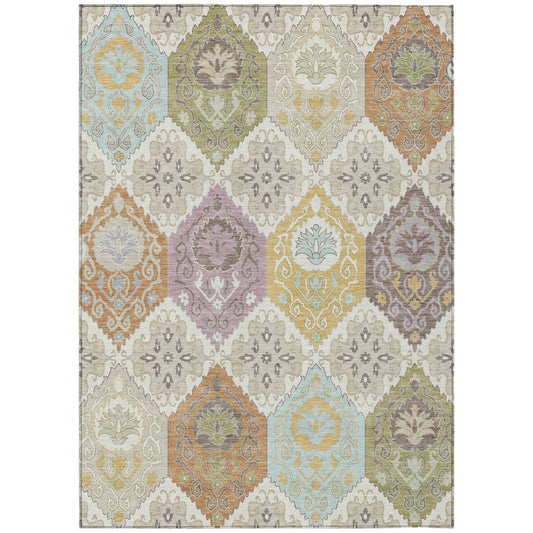 8' X 10' Ivory And Sky Blue Geometric Washable Indoor Outdoor Area Rug