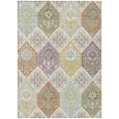 8' X 10' Ivory And Sky Blue Geometric Washable Indoor Outdoor Area Rug HomeRoots