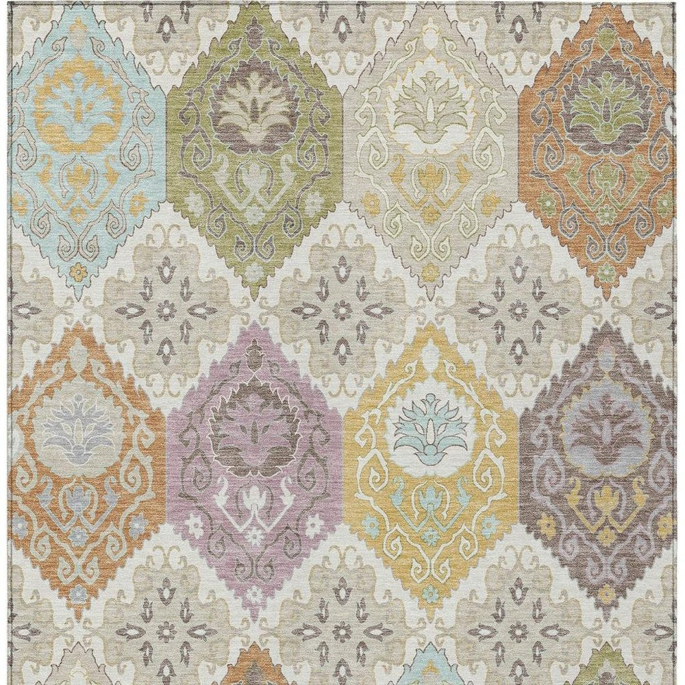8' X 10' Ivory And Sky Blue Geometric Washable Indoor Outdoor Area Rug — view 4