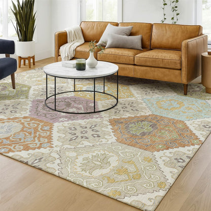 8' X 10' Ivory And Sky Blue Geometric Washable Indoor Outdoor Area Rug HomeRoots