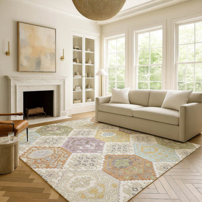 8' X 10' Ivory And Sky Blue Geometric Washable Indoor Outdoor Area Rug HomeRoots