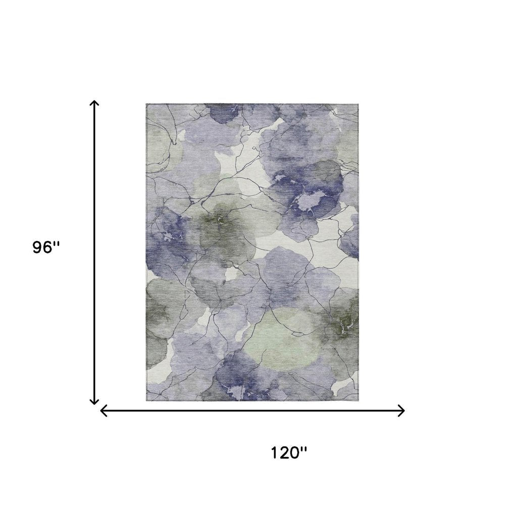 8' X 10' Lavender And Ivory Abstract Washable Indoor Outdoor Area Rug — view 11