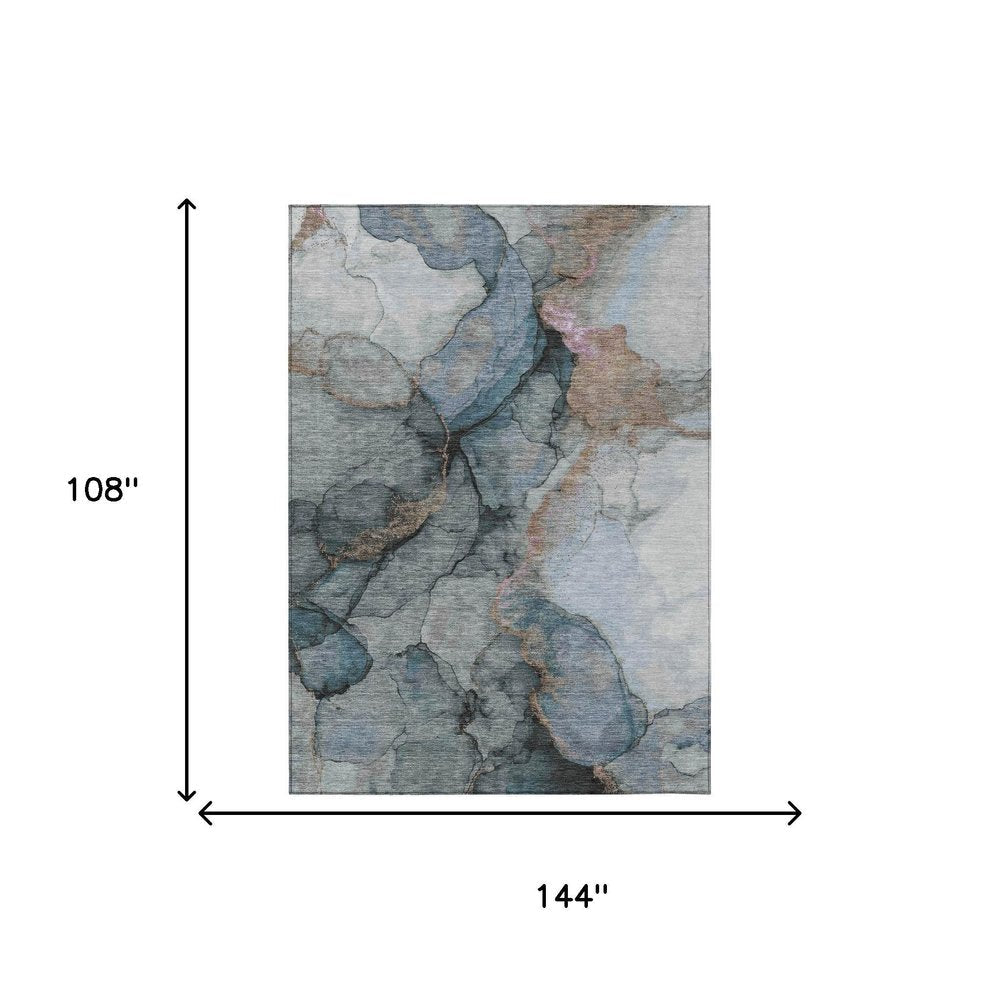 9' X 12' Blue And Gray Abstract Washable Indoor Outdoor Area Rug HomeRoots
