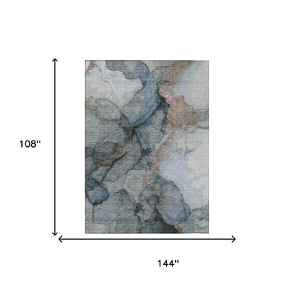 9' X 12' Blue And Gray Abstract Washable Indoor Outdoor Area Rug HomeRoots