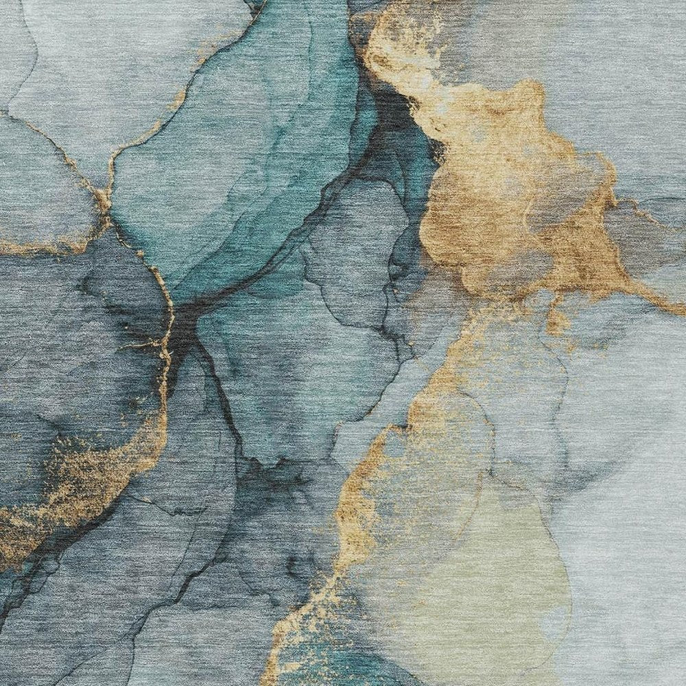 3' X 5' Teal Blue And Aqua Abstract Washable Indoor Outdoor Area Rug HomeRoots