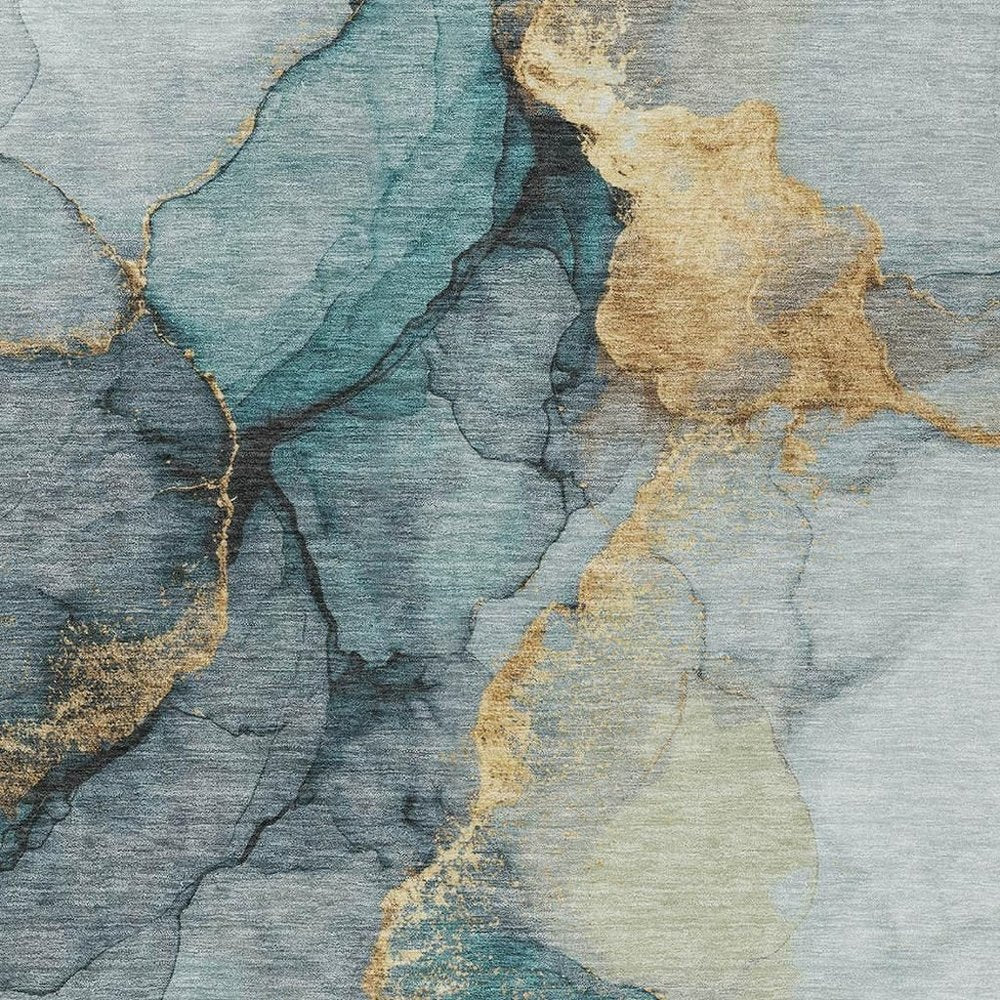 5' X 8' Teal Blue And Aqua Abstract Washable Indoor Outdoor Area Rug HomeRoots