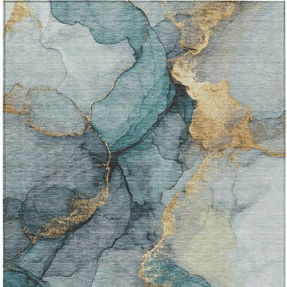 5' X 8' Teal Blue And Aqua Abstract Washable Indoor Outdoor Area Rug HomeRoots