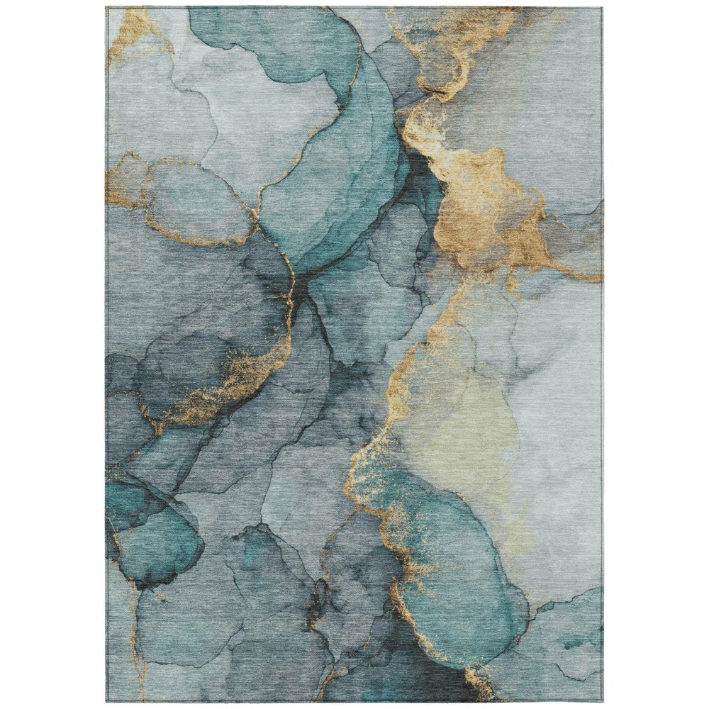10' X 14' Teal Blue And Aqua Abstract Washable Indoor Outdoor Area Rug HomeRoots