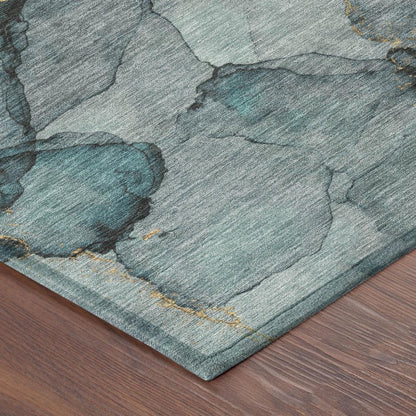 10' X 14' Teal Blue And Aqua Abstract Washable Indoor Outdoor Area Rug HomeRoots