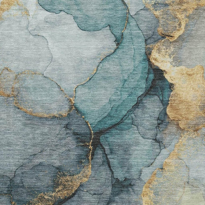 10' X 14' Teal Blue And Aqua Abstract Washable Indoor Outdoor Area Rug HomeRoots