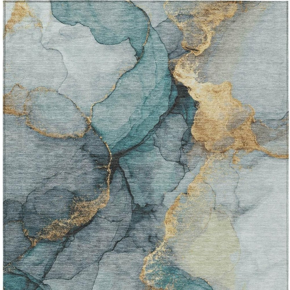 10' X 14' Teal Blue And Aqua Abstract Washable Indoor Outdoor Area Rug HomeRoots