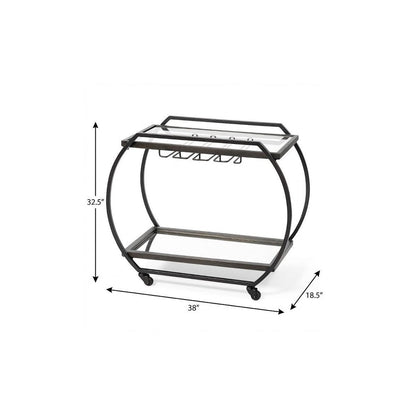 19" Black and Gunmetal Glass and Metal Rolling Kitchen Cart With Storage HomeRoots