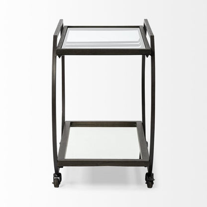 19" Black and Gunmetal Glass and Metal Rolling Kitchen Cart With Storage HomeRoots