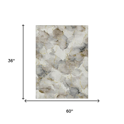 3' X 5' Ivory And Beige Abstract Washable Indoor Outdoor Area Rug HomeRoots