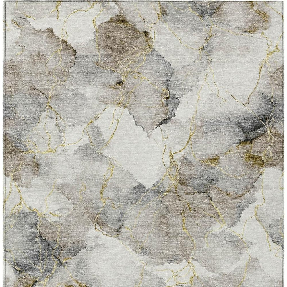 3' X 5' Ivory And Beige Abstract Washable Indoor Outdoor Area Rug HomeRoots