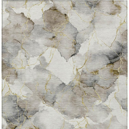 3' X 5' Ivory And Beige Abstract Washable Indoor Outdoor Area Rug HomeRoots