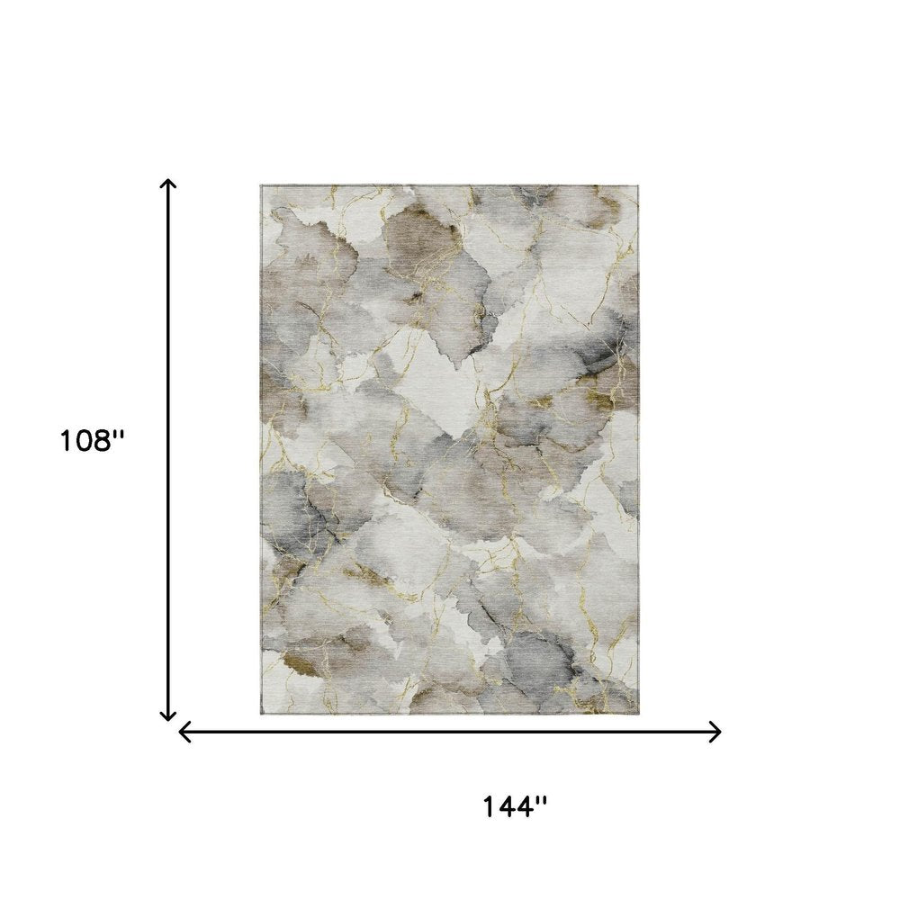 9' X 12' Ivory And Beige Abstract Washable Indoor Outdoor Area Rug HomeRoots