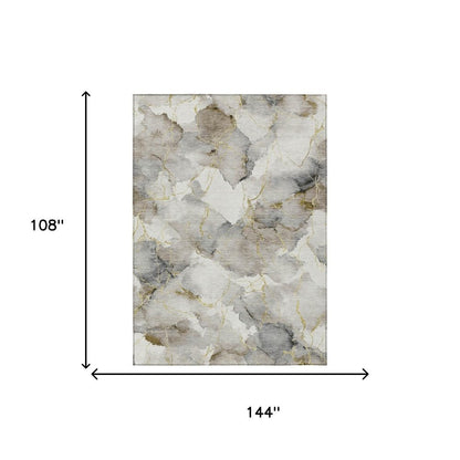 9' X 12' Ivory And Beige Abstract Washable Indoor Outdoor Area Rug HomeRoots