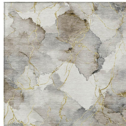 9' X 12' Ivory And Beige Abstract Washable Indoor Outdoor Area Rug HomeRoots