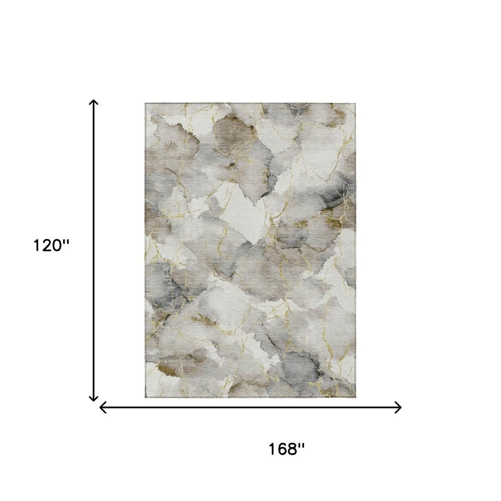 10' X 14' Ivory And Beige Abstract Washable Indoor Outdoor Area Rug HomeRoots