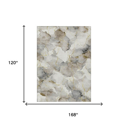 10' X 14' Ivory And Beige Abstract Washable Indoor Outdoor Area Rug HomeRoots