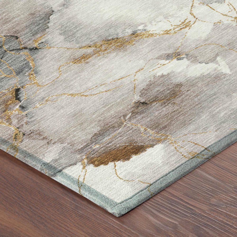 3' X 5' Khaki And Ivory Abstract Washable Indoor Outdoor Area Rug HomeRoots