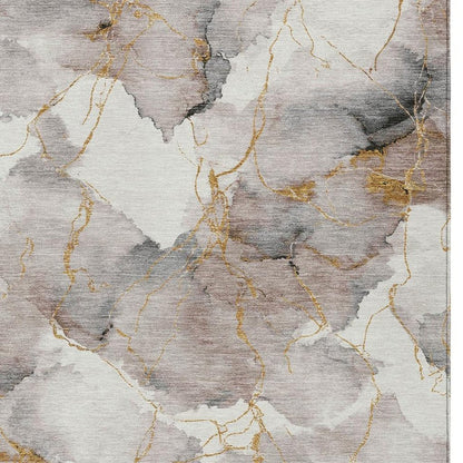 3' X 5' Khaki And Ivory Abstract Washable Indoor Outdoor Area Rug HomeRoots