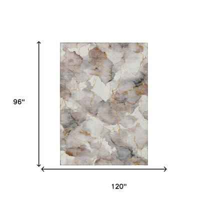 8' X 10' Khaki And Ivory Abstract Washable Indoor Outdoor Area Rug HomeRoots