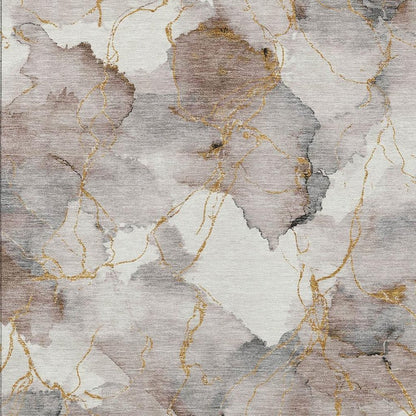 8' X 10' Khaki And Ivory Abstract Washable Indoor Outdoor Area Rug HomeRoots