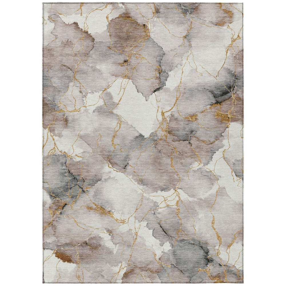 9' X 12' Khaki And Ivory Abstract Washable Indoor Outdoor Area Rug HomeRoots
