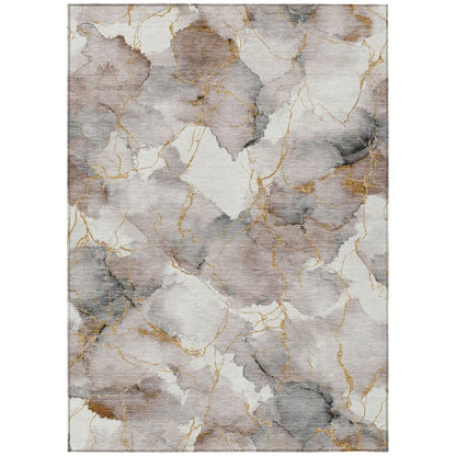 9' X 12' Khaki And Ivory Abstract Washable Indoor Outdoor Area Rug HomeRoots