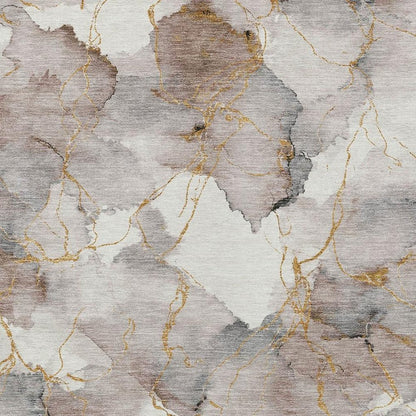 9' X 12' Khaki And Ivory Abstract Washable Indoor Outdoor Area Rug HomeRoots