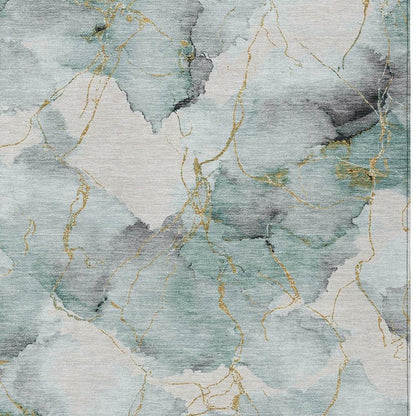 3' X 5' Blue And Ivory Abstract Washable Indoor Outdoor Area Rug HomeRoots