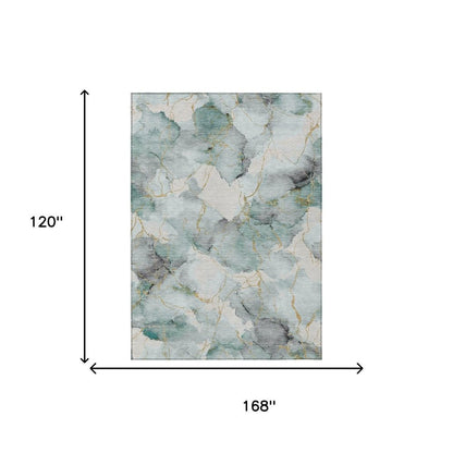 10' X 14' Blue And Ivory Abstract Washable Indoor Outdoor Area Rug HomeRoots