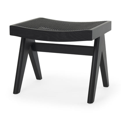 22" Black Solid Wood Distressed and Cane Bedroom Stool HomeRoots
