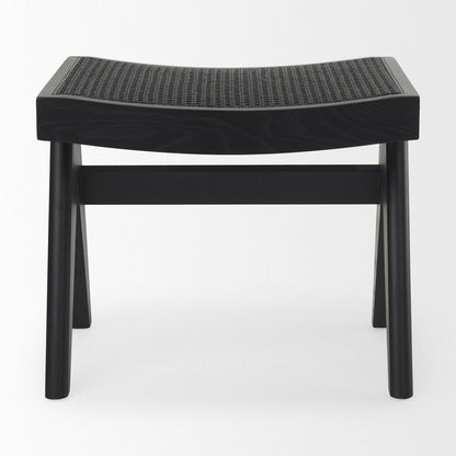 22" Black Solid Wood Distressed and Cane Bedroom Stool HomeRoots
