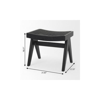 22" Black Solid Wood Distressed and Cane Bedroom Stool HomeRoots
