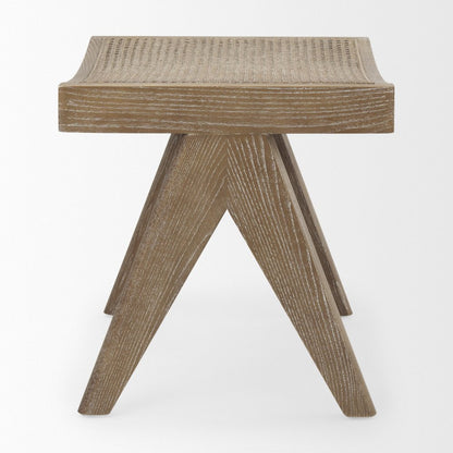 22" Brown Solid Wood Distressed and Cane Bedroom Stool
