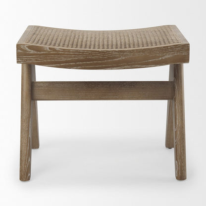 22" Brown Solid Wood Distressed and Cane Bedroom Stool