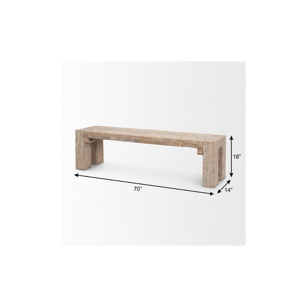 70" Natural Wood Distressed Dining Stool — view 9