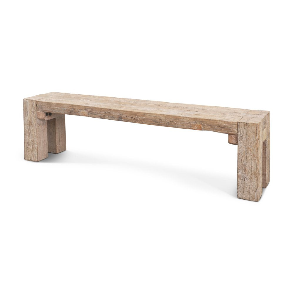 70" Natural Wood Distressed Dining Bench — view 1