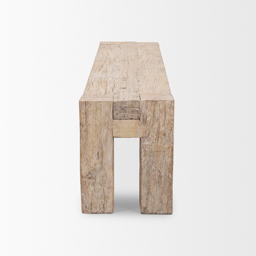 70" Natural Wood Distressed Dining Stool — view 3