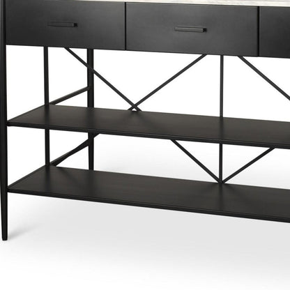 34" White and Black Marble and Metal Kitchen Island With Storage HomeRoots