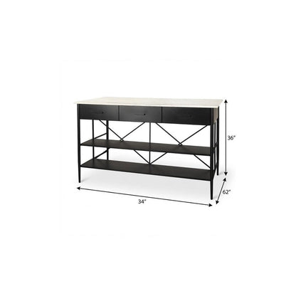 34" White and Black Marble and Metal Kitchen Island With Storage HomeRoots