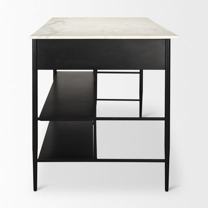 34" White and Black Marble and Metal Kitchen Island With Storage HomeRoots