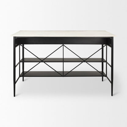 34" White and Black Marble and Metal Kitchen Island With Storage HomeRoots